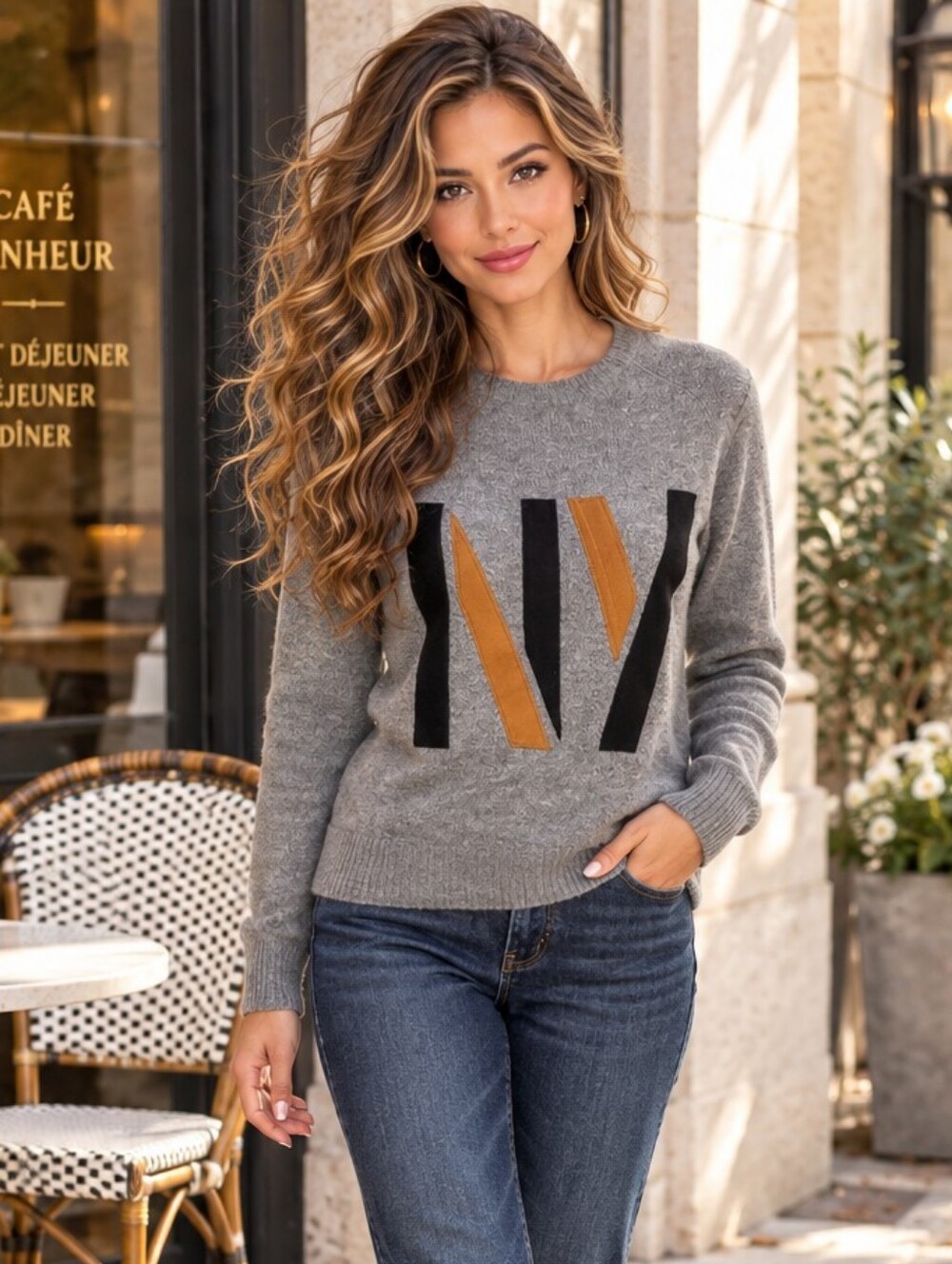 Madewell 100% Merino Wool Sweater Small Leather Applique Pullover Streetwear
